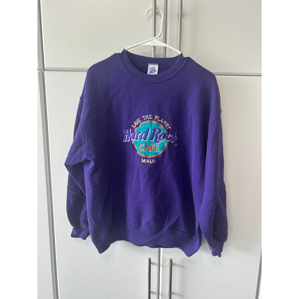 Vintage Hard Rock Cafe Maui Sweatshirt Purple Jerzees Super Sweats XL 90s Pullov